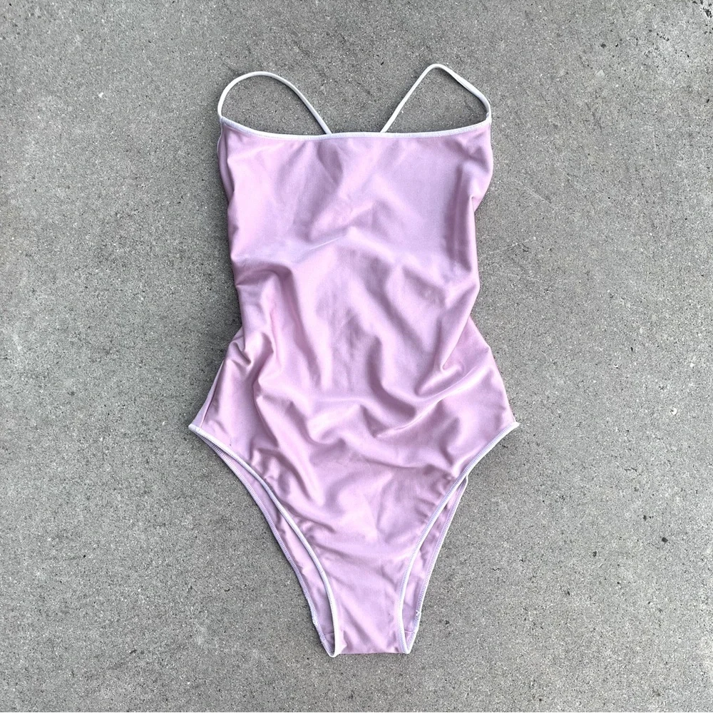 NEW Maryam Nassir Zadeh x J Crew Cross-Back One Piece Swimsuit Pink Size 2 $138 - Picture 2 of 13
